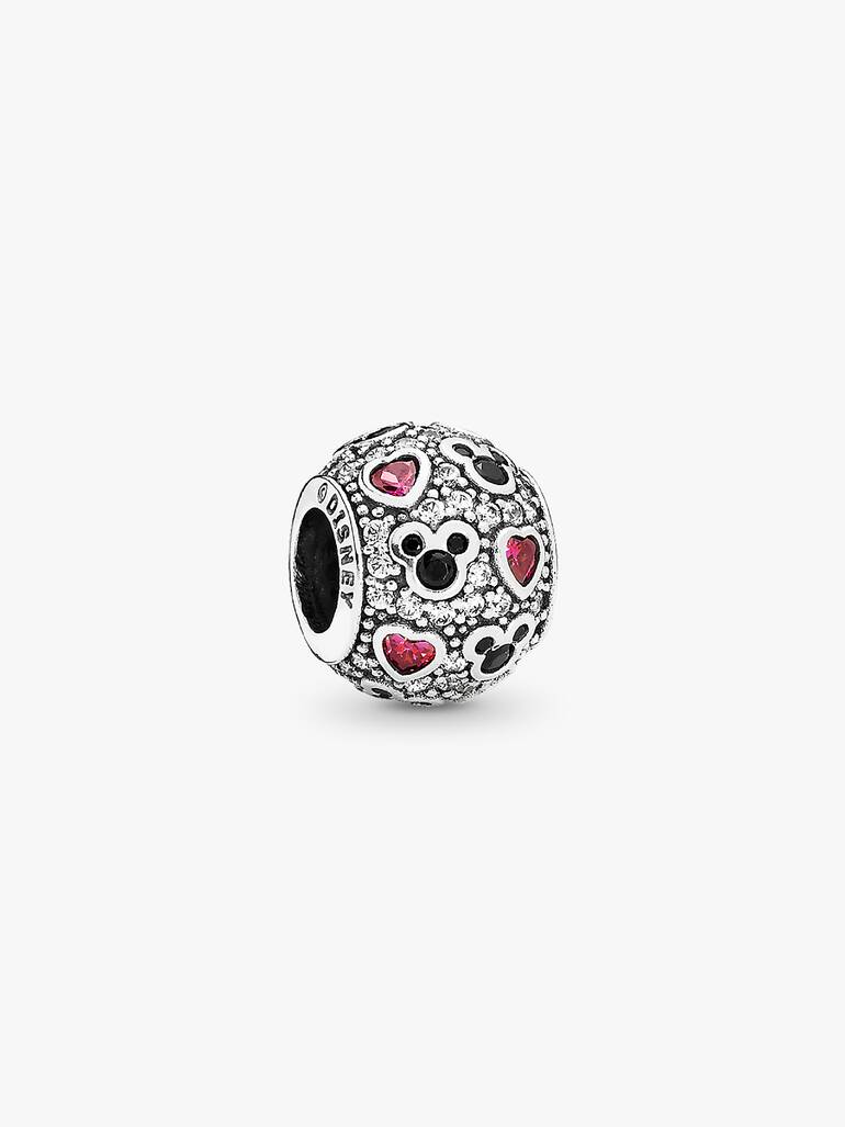 Disney abstract pave silver charm with black crystal, clear and red cubic zirconia
