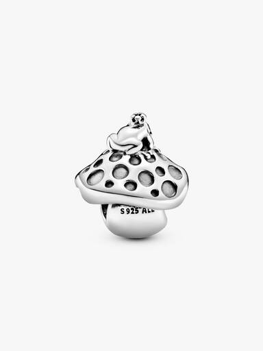 Mushroom and frog sterling silver charm
