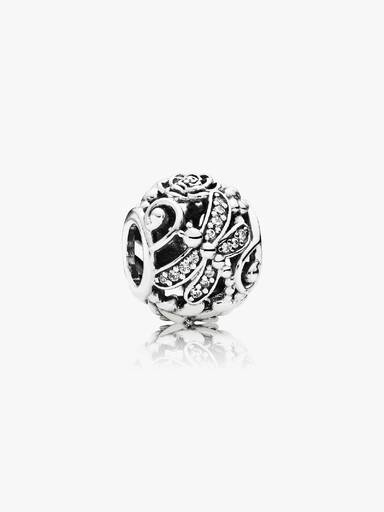 Openwork silver charm with clear cubic zirconia