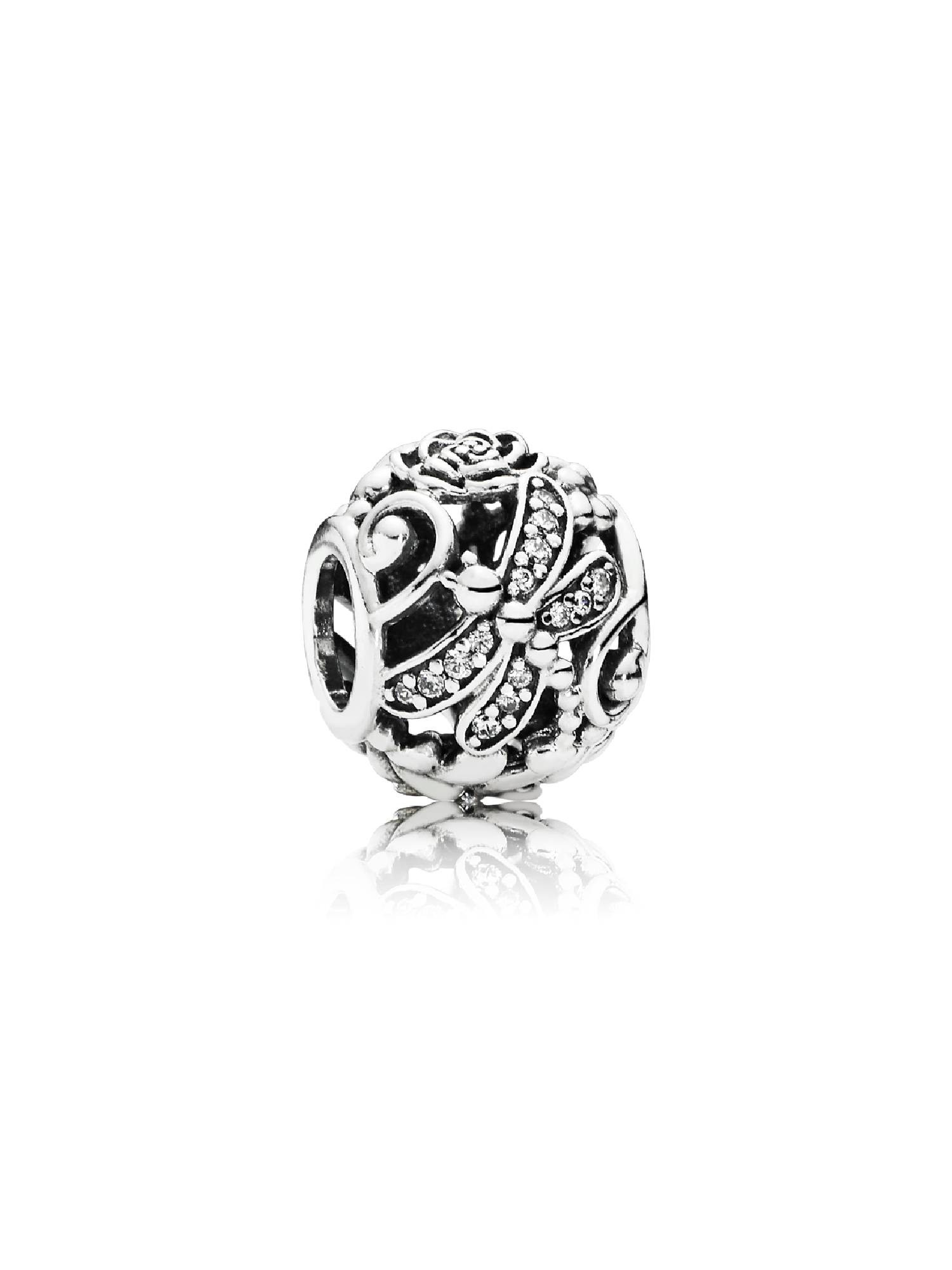 Openwork silver charm with clear cubic zirconia