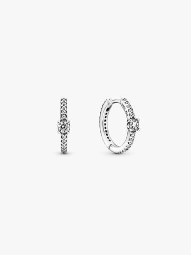 Sterling silver hoop earrings with clear cubic zirconia