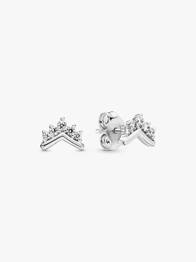 Tiara wishbone sterling silver stud earrings with clear cubic zirconia