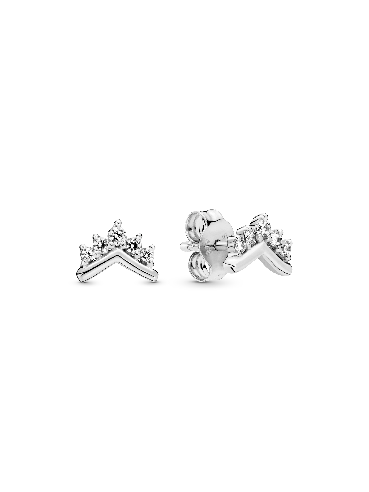 Tiara wishbone sterling silver stud earrings with clear cubic zirconia