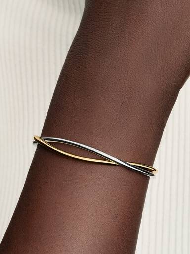 Braceletee Rígido Aberto Entrelazado de dos Tonos