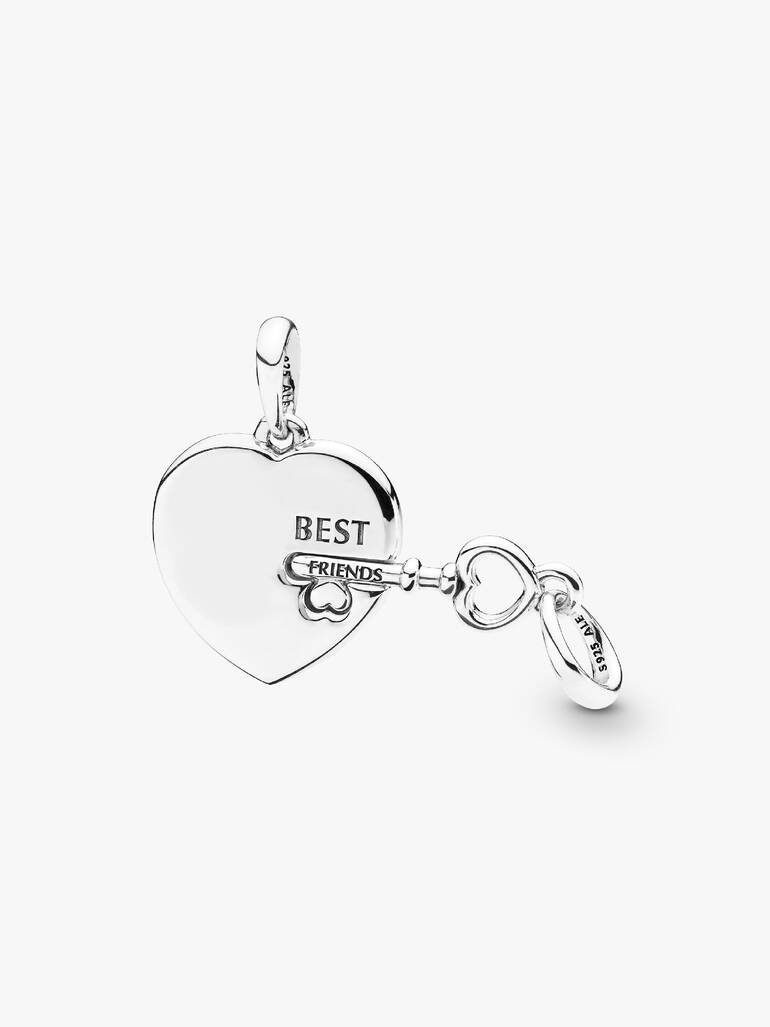 Heart and key split silver pendant