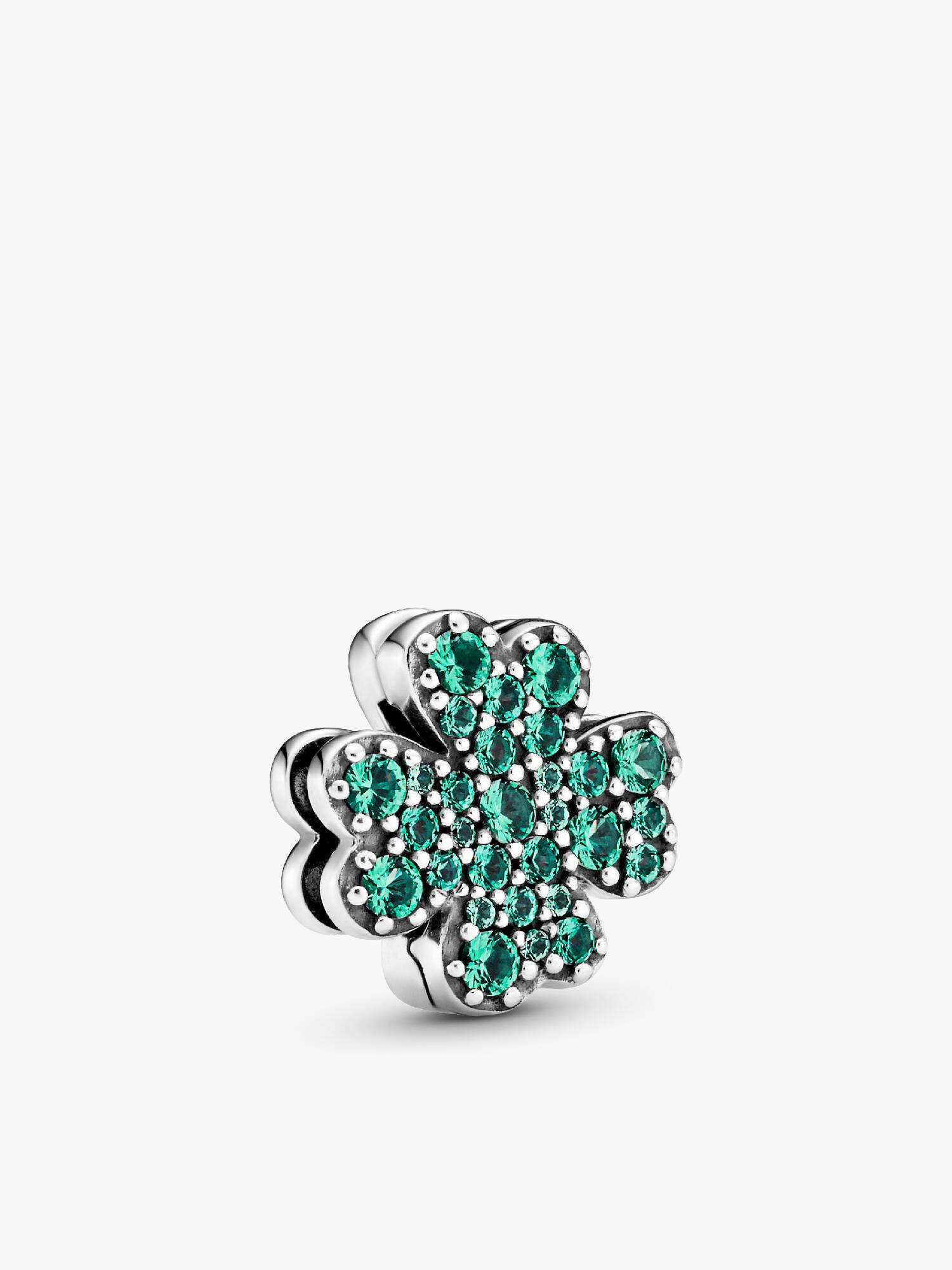Clover sterling silver clip charm with royal green crystal