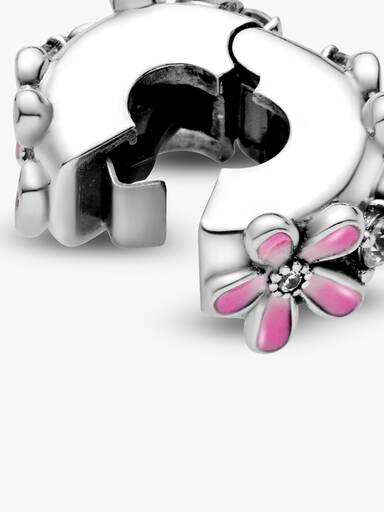 Daisy sterling silver clip with clear cubic zirconia, shaded pink enamel and silicone grip