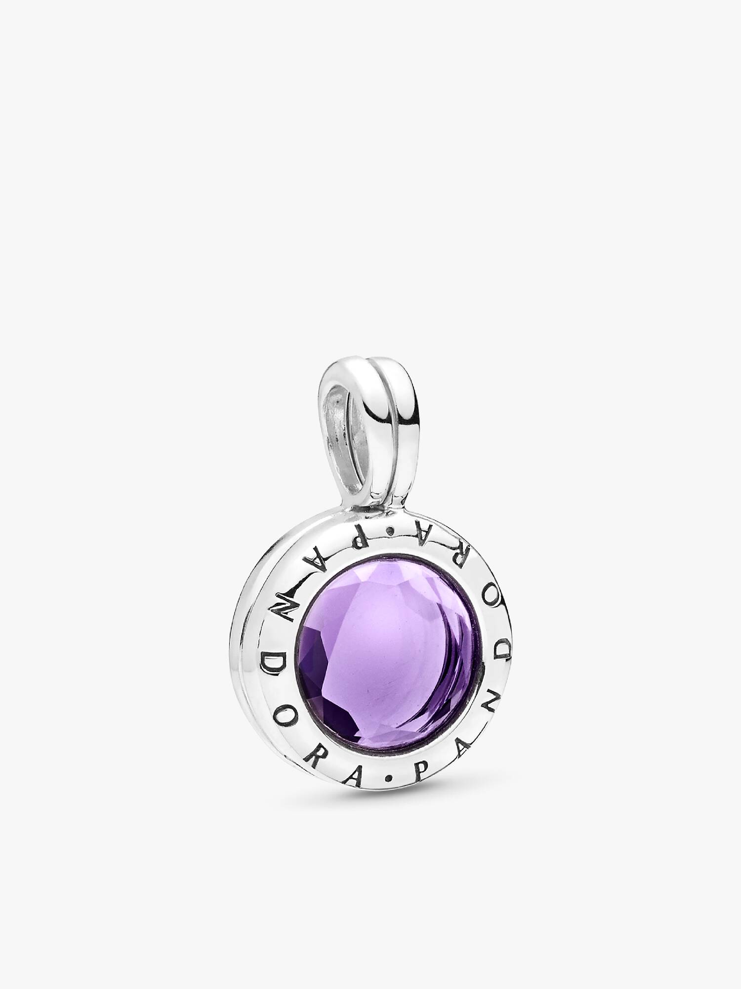 PANDORA floating locket silver dangle with faceted synthetic amethyst