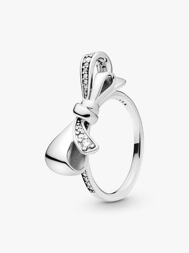 Bow silver ring with clear cubic zirconia