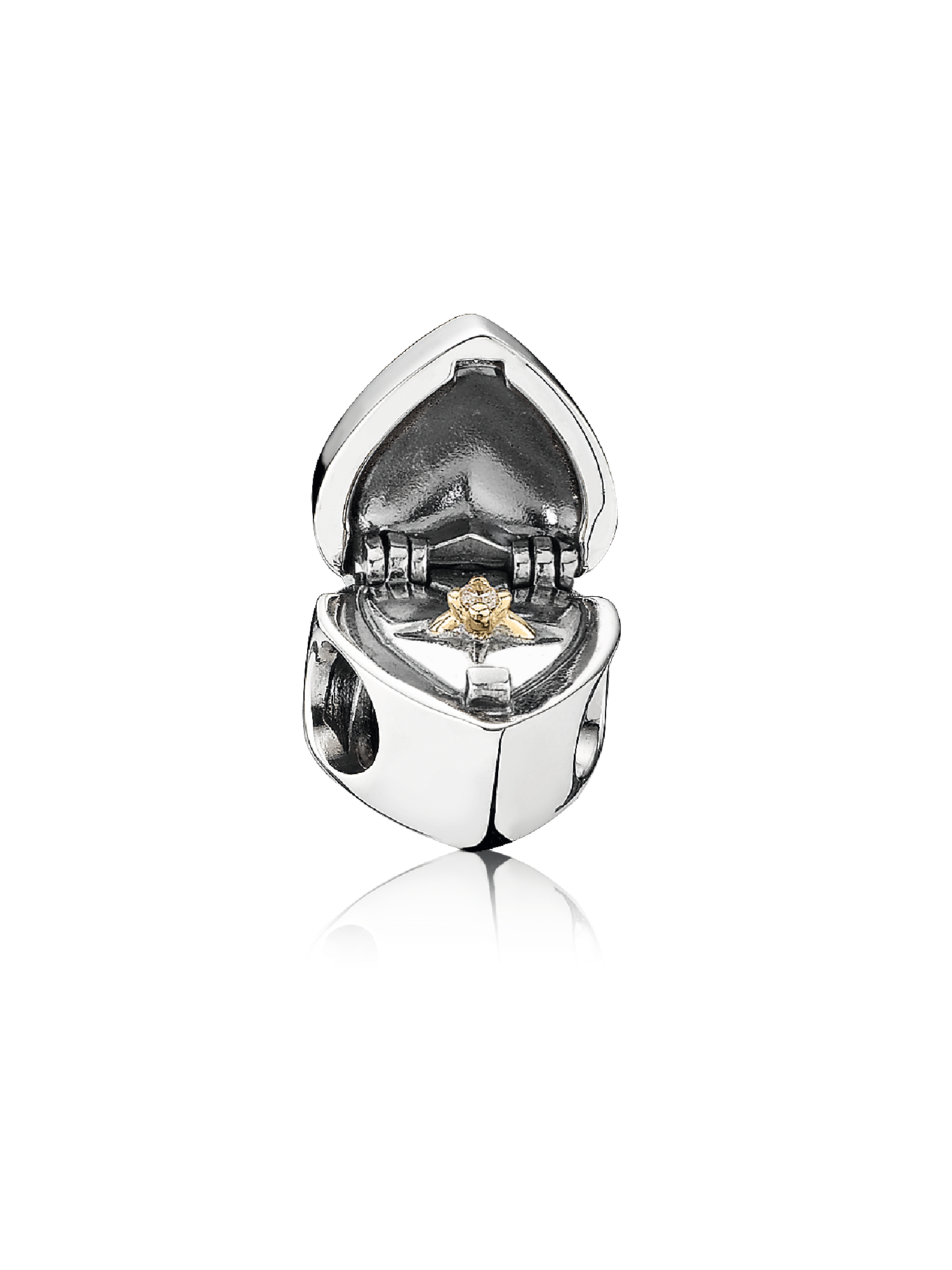 Heart gift box silver charm with 14k and cubic zirconia