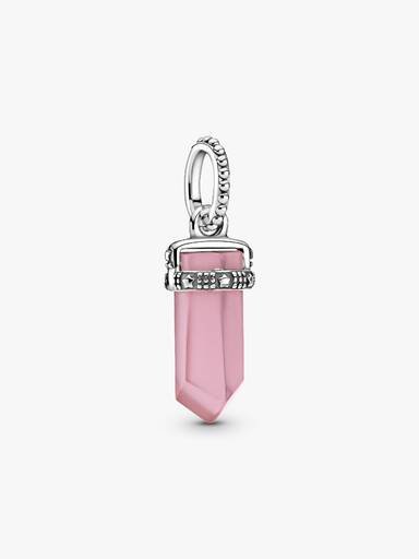 Stone amulet sterling silver pendant with pink mist crystal