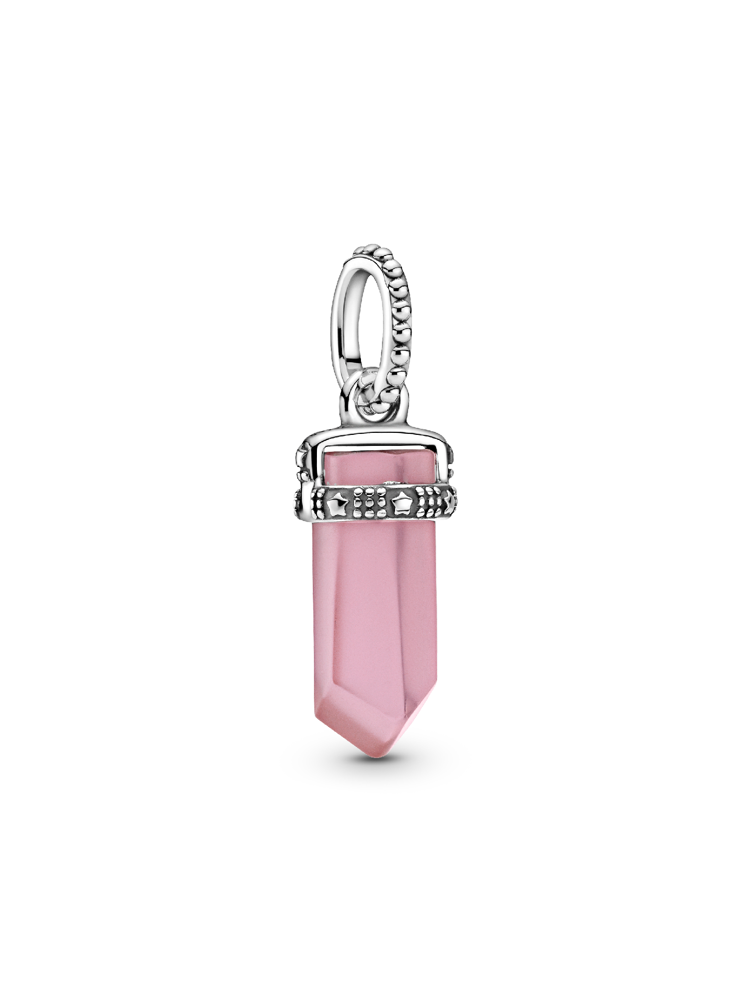 Stone amulet sterling silver pendant with pink mist crystal