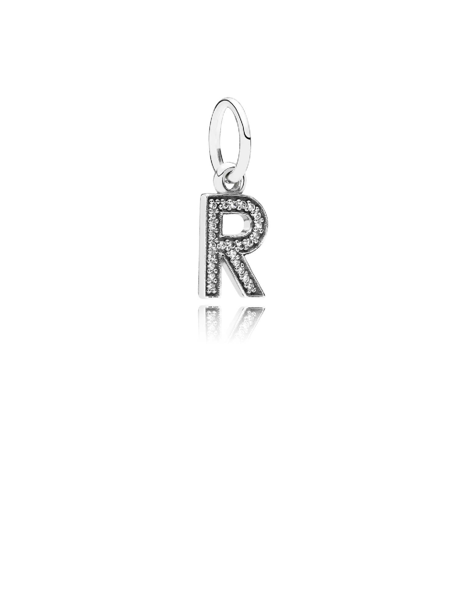 Letter R silver dangle with cubic zirconia