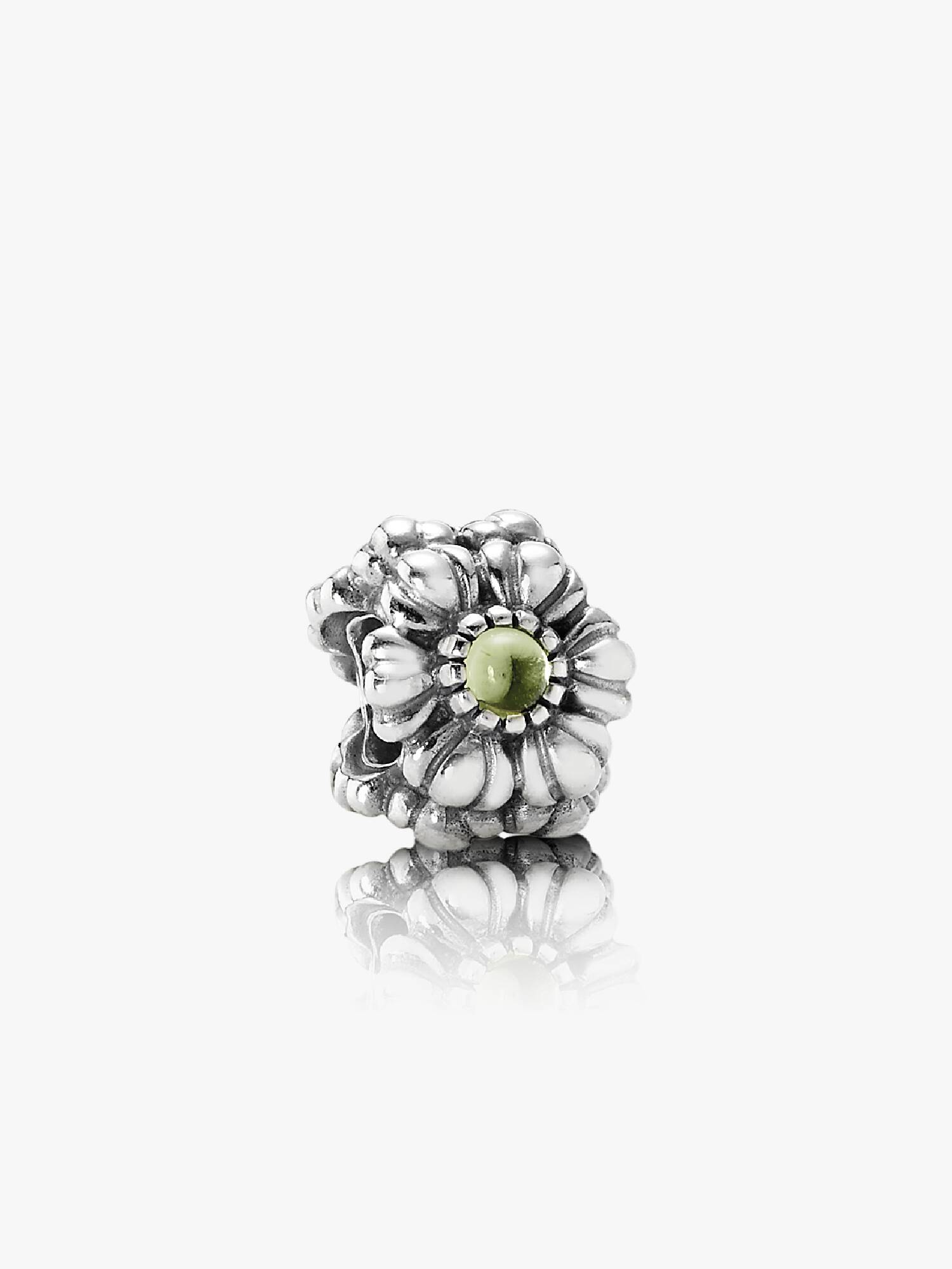 Birthstone flower August silver charm with peridot