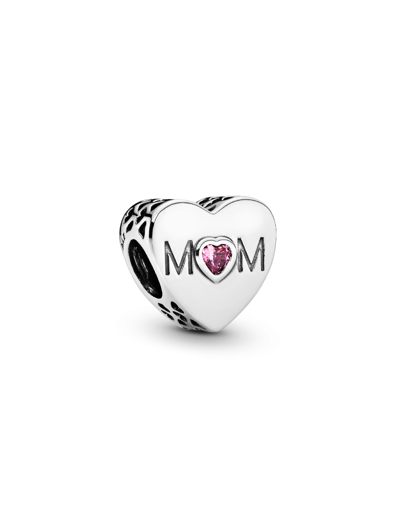 Mum heart silver charm with pink cubic zirconia