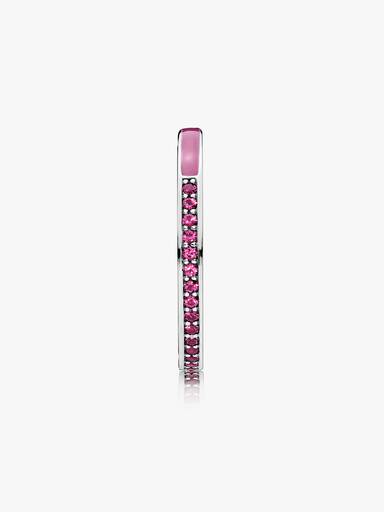 Silver ring with cerise crystal and orchid enamel
