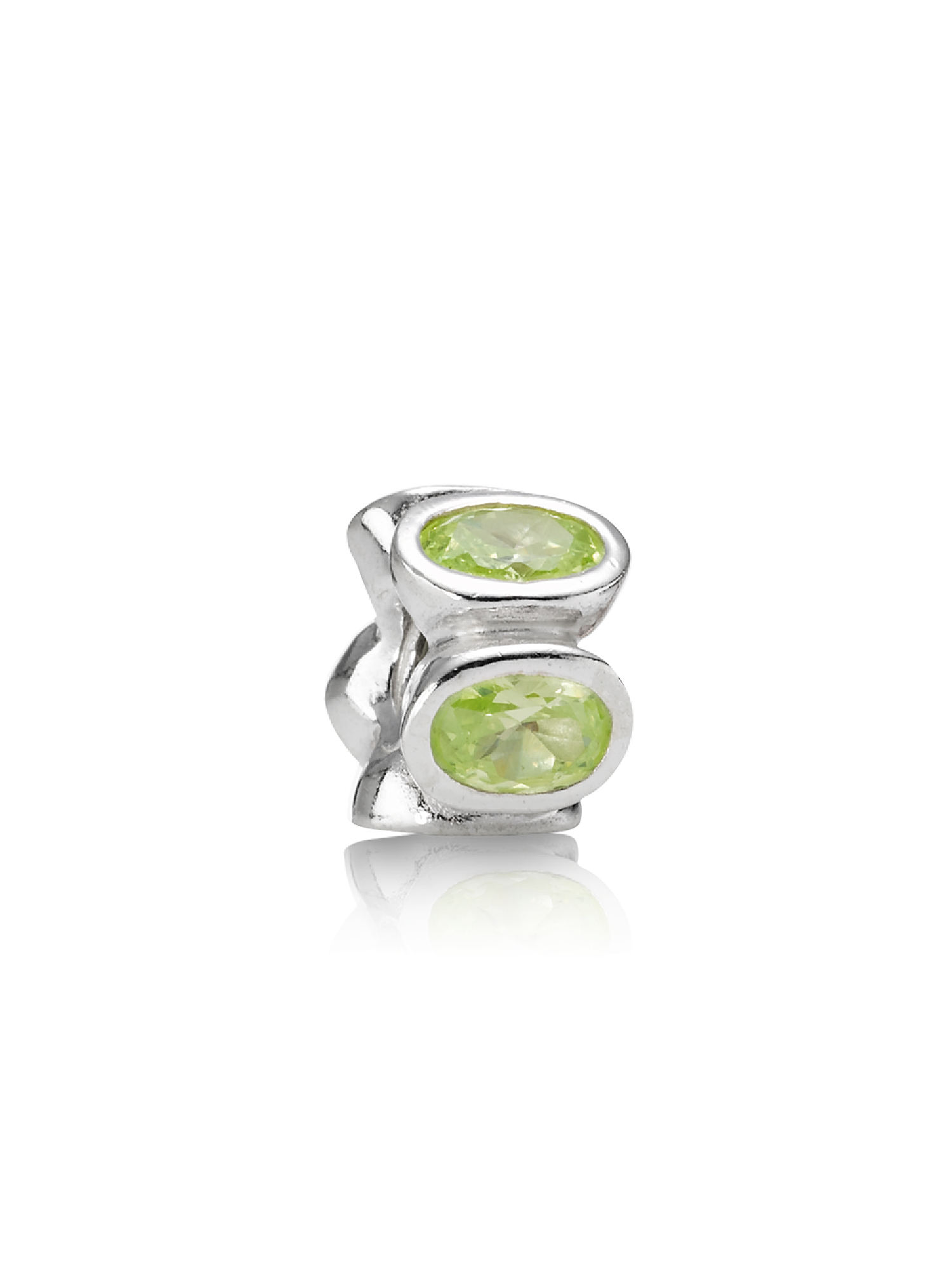 Abstract silver charm with lime cubic zirconia