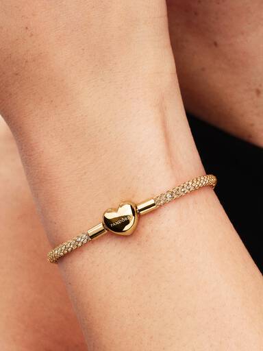 Pulseira de Malha Brilhante com Fecho de Coração