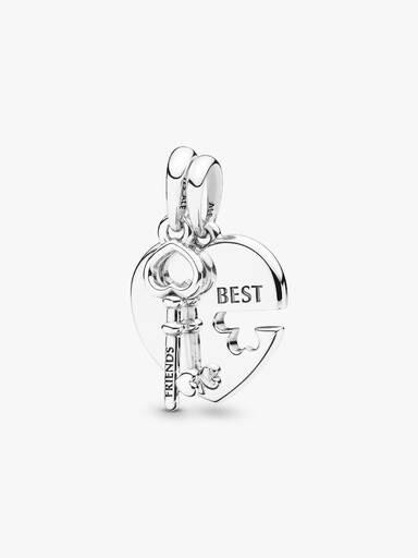 Heart and key split silver pendant