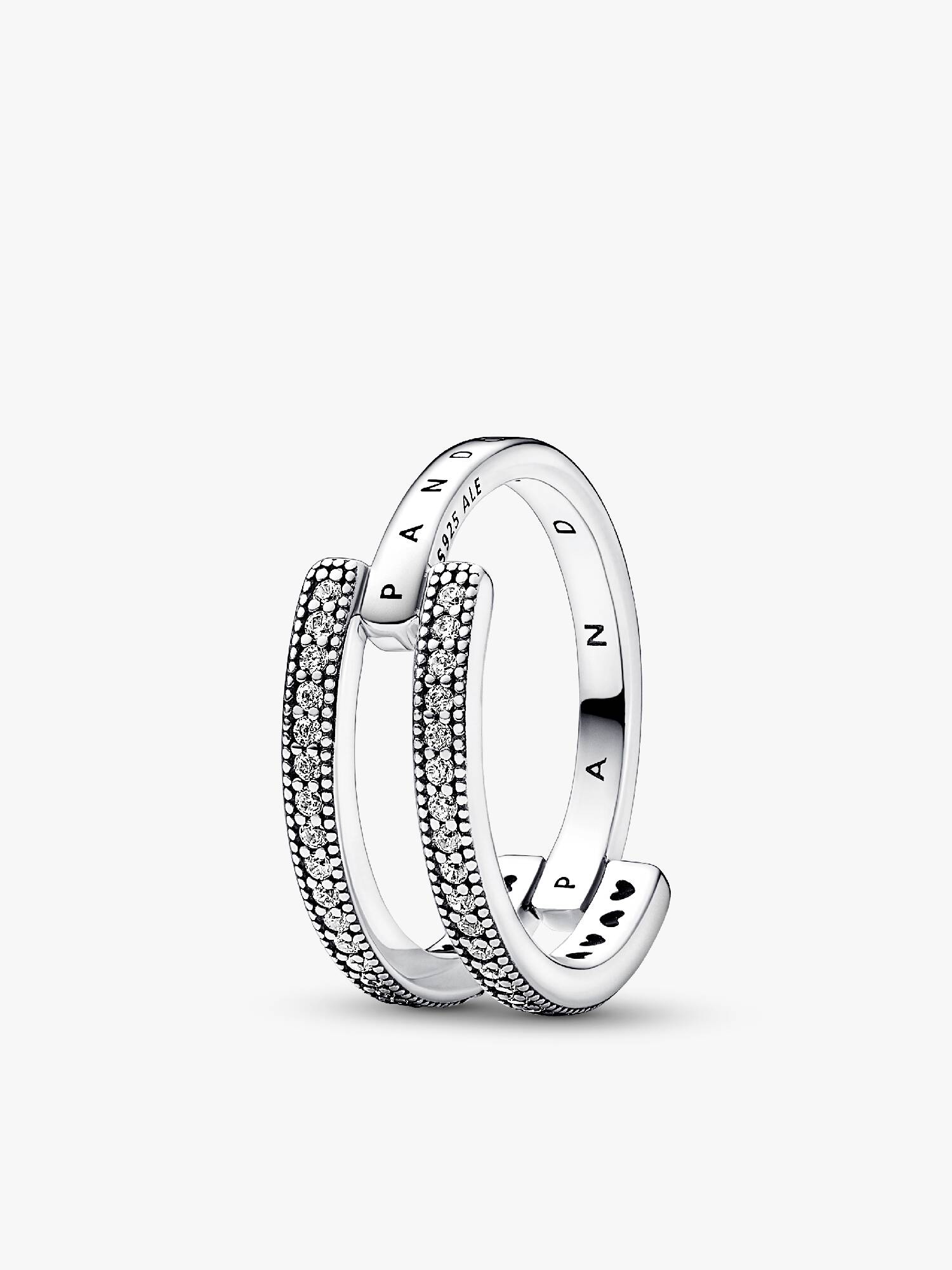 Anel de Doble Bandaa com Logotipo Y Pavê de Pandora Signature