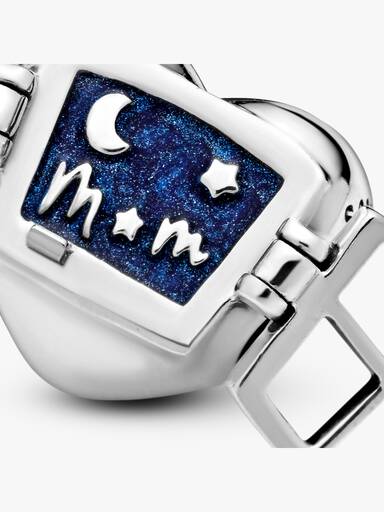 Mum heart silver charm with blue enamel