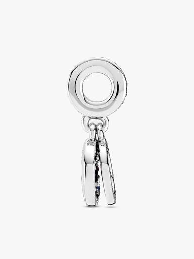 Circle and disc sterling silver dangle with clear cubic zirconia and stellar blue crystal