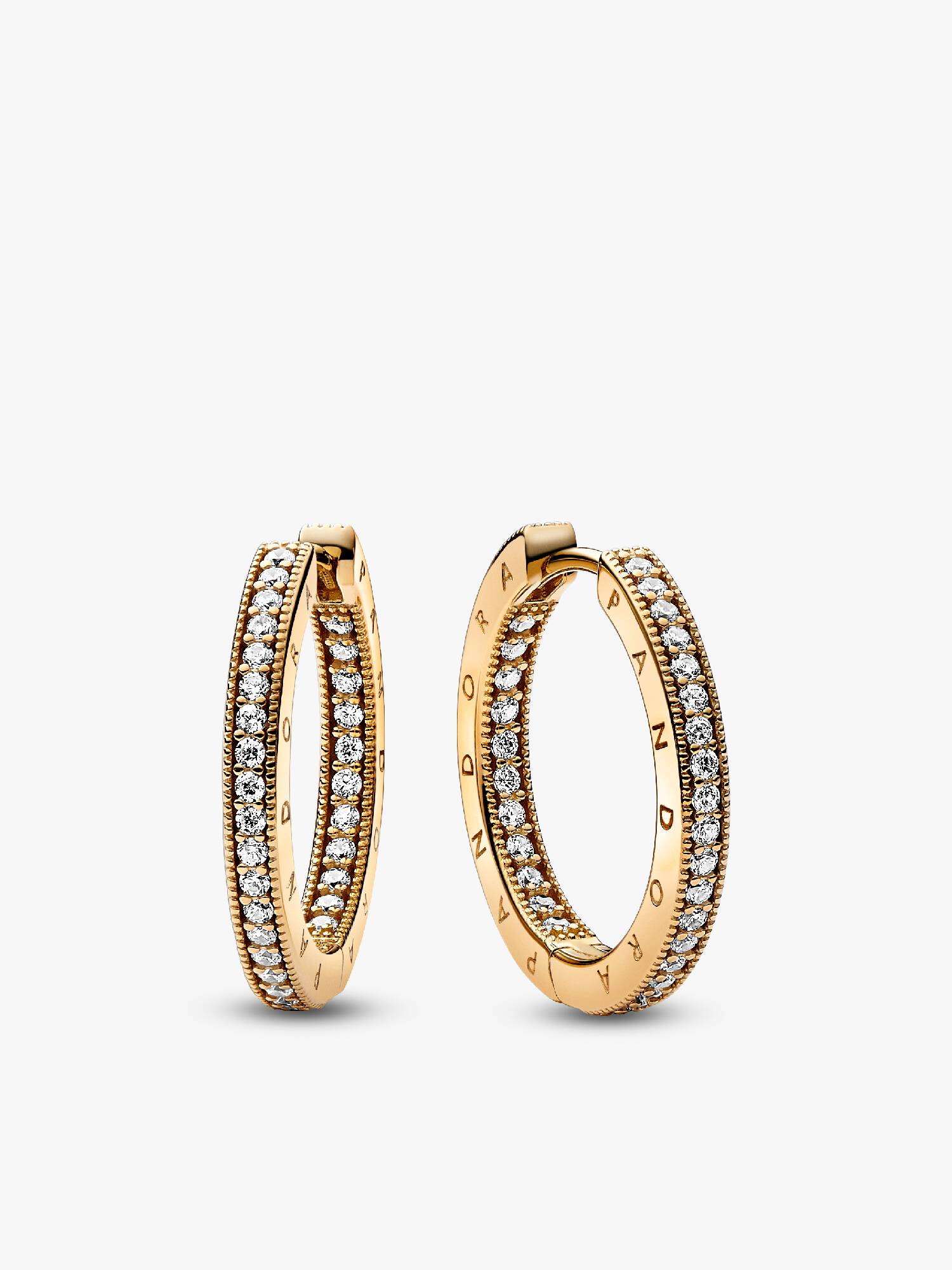 Brincos de Argola Pandora Signature Logo & Pavé