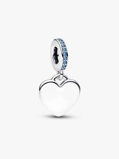 Charm Pendente Coração Gravável com Pedras Azuis