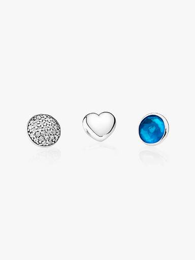December petite elements pack in silver with heart, pave droplet with clear CZ and London blue crystal droplet