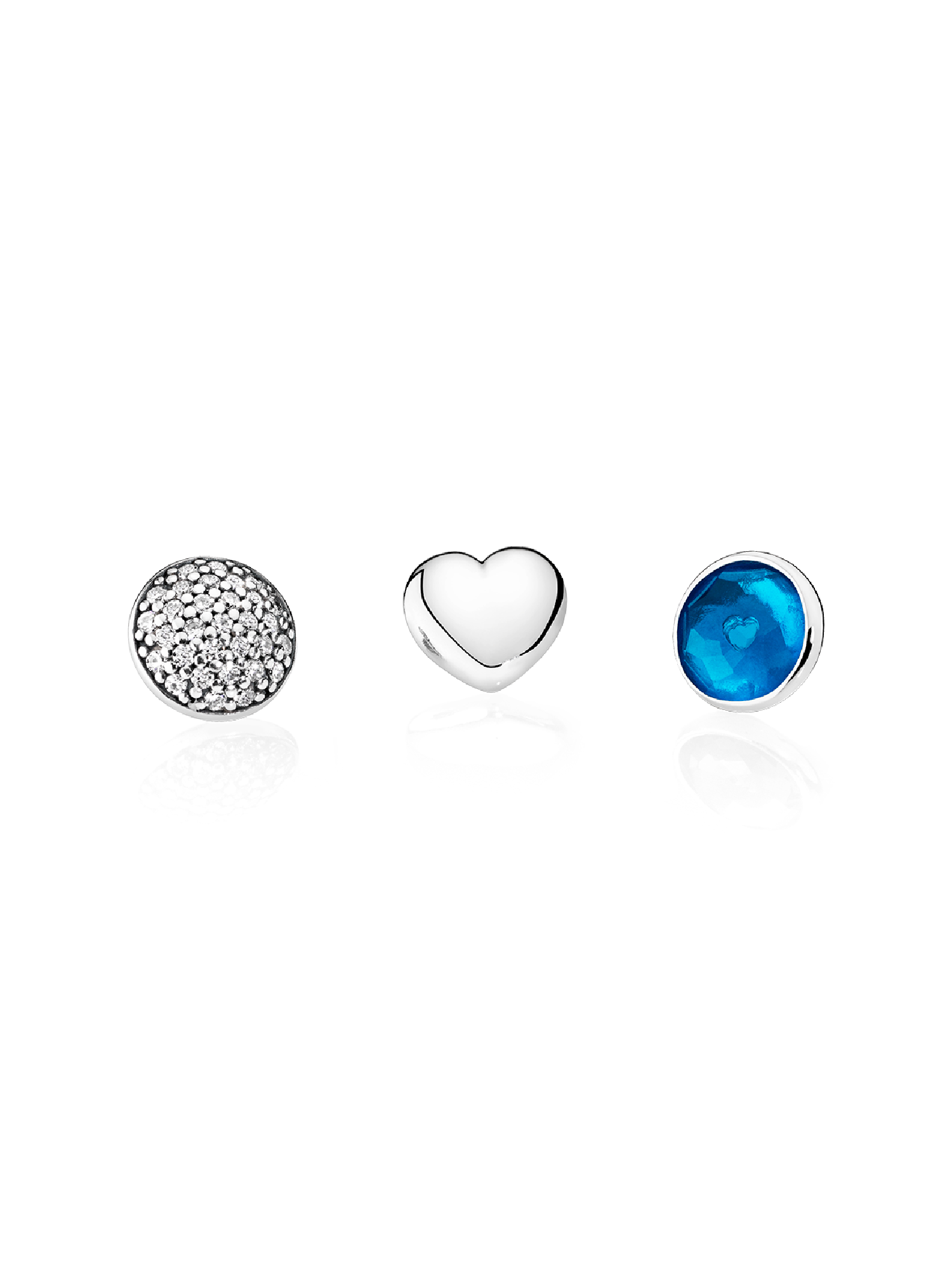 December petite elements pack in silver with heart, pave droplet with clear CZ and London blue crystal droplet