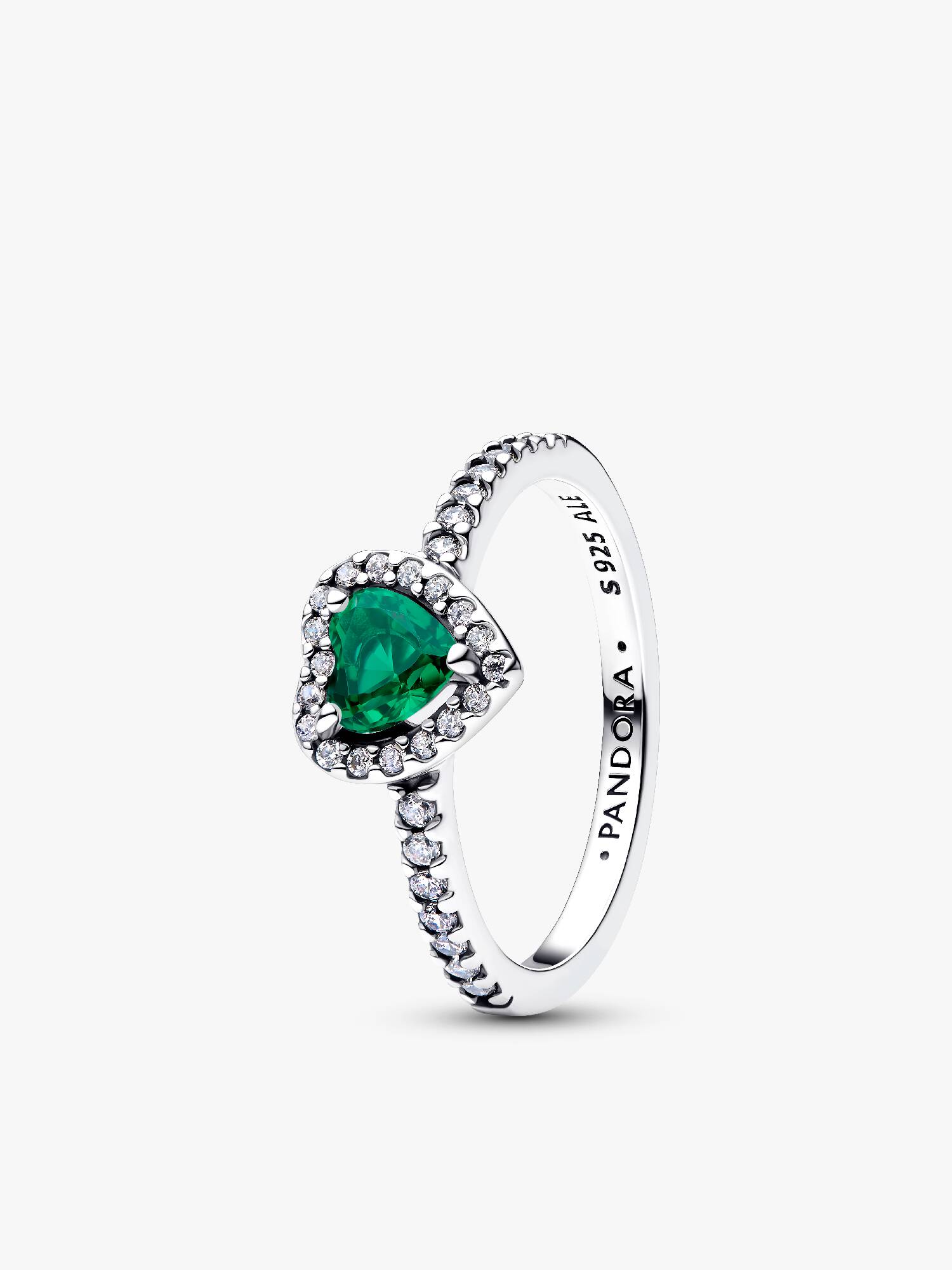 Anel de coração verde royal elevado.