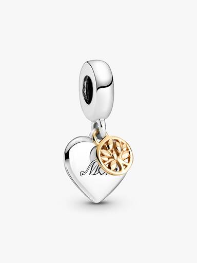 Charm Pendente de dos Tonos Árbol de Familia Y Coração