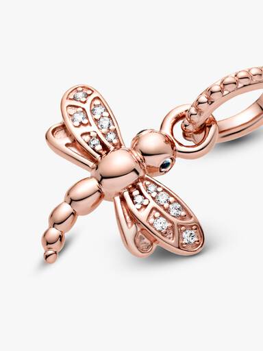 Dragonfly Pandora Rose pendant with clear cubic zirconia