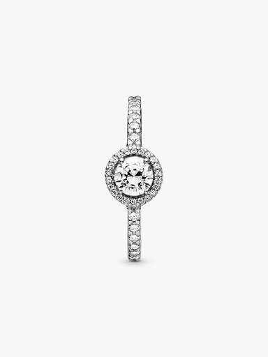 Round silver ring with clear cubic zirconia