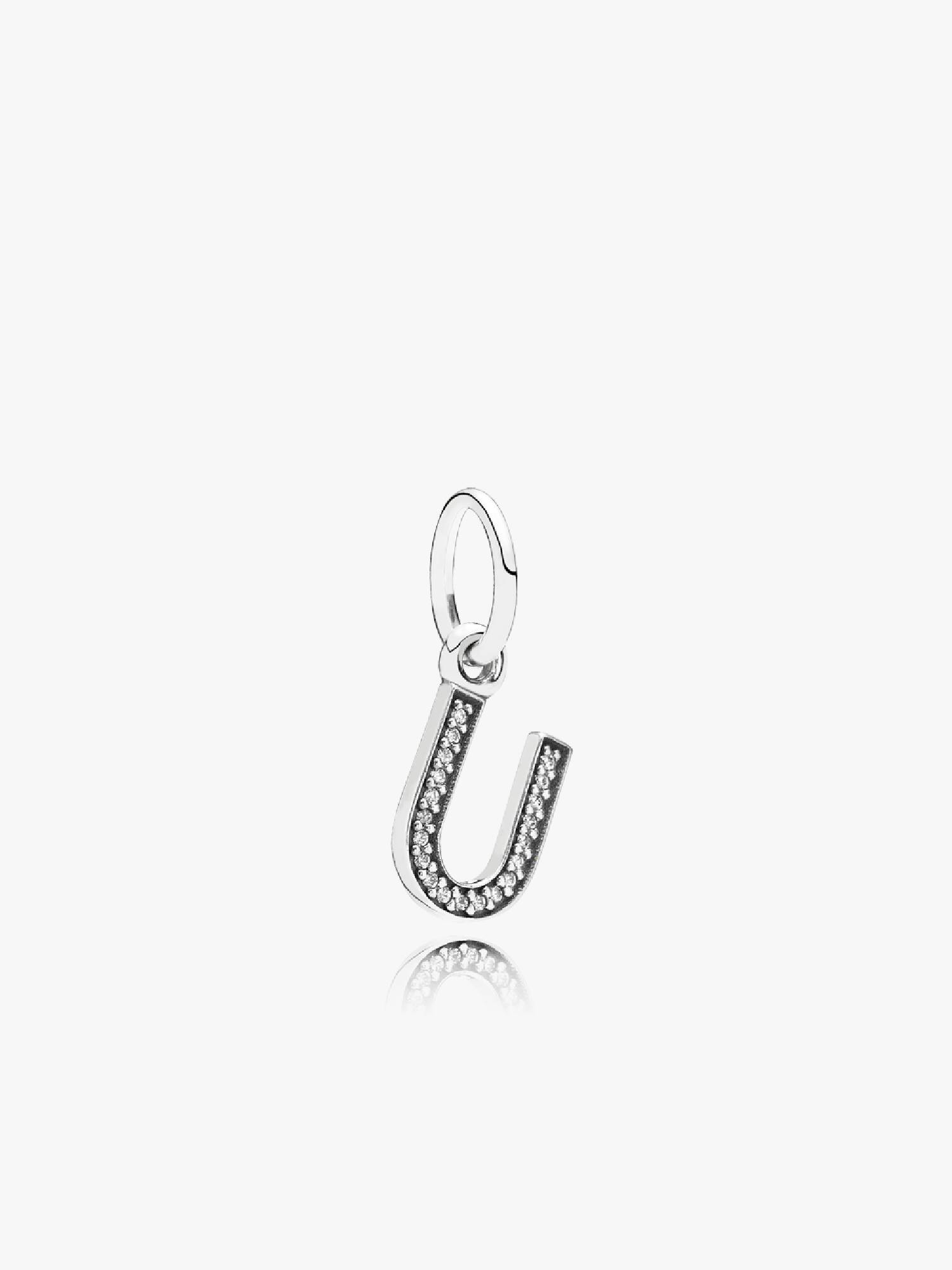Letter U silver dangle with cubic zirconia