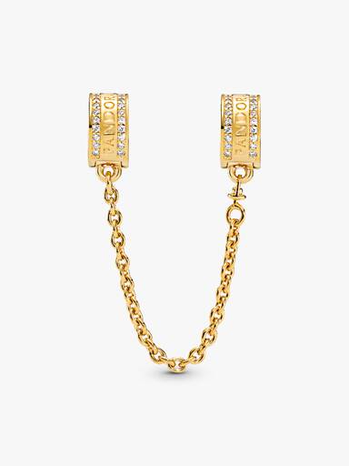 Clip charm com corrente de segurança com logotipo Pandora