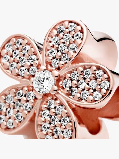 Daisy pave 14k rose gold-plated charm with clear cubic zirconia