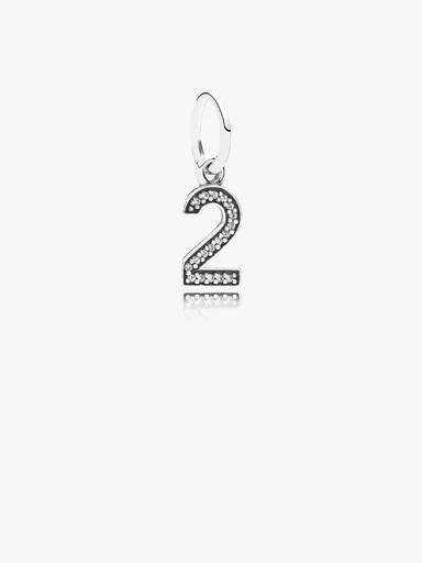 Number two silver dangle with cubic zirconia