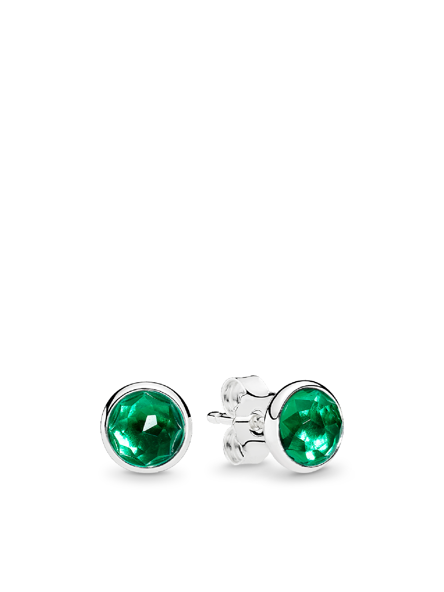 May birthstone silver stud earrings with royal green crystal