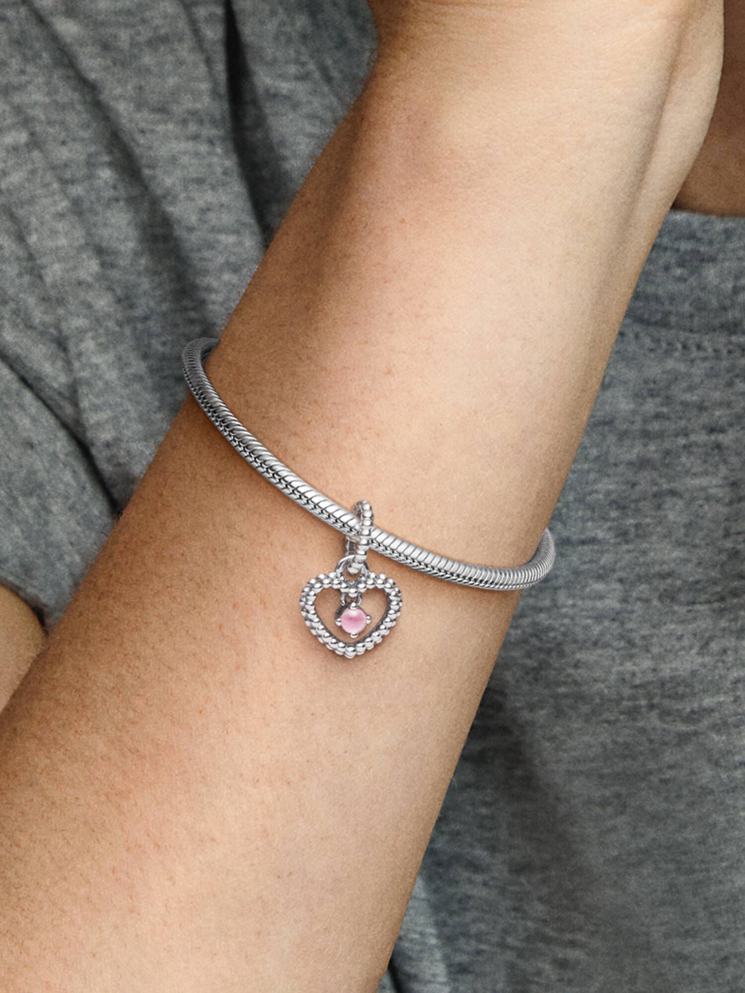 Heart sterling silver dangle with petal pink crystal