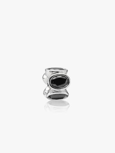 Abstract silver charm with black cubic zirconia