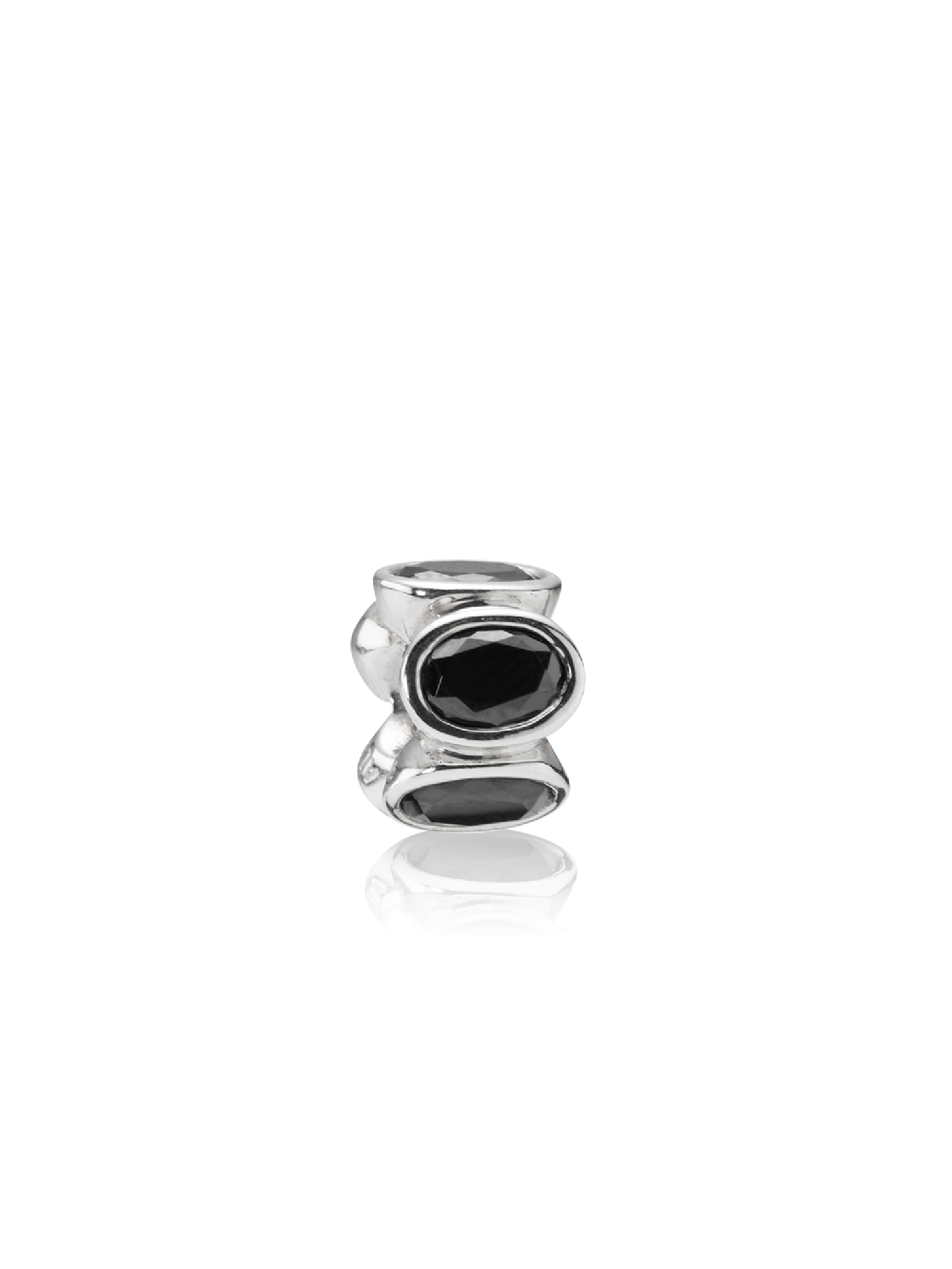 Abstract silver charm with black cubic zirconia