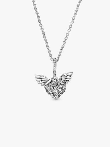 Colar Coração em Pavé e Asas de Anjo