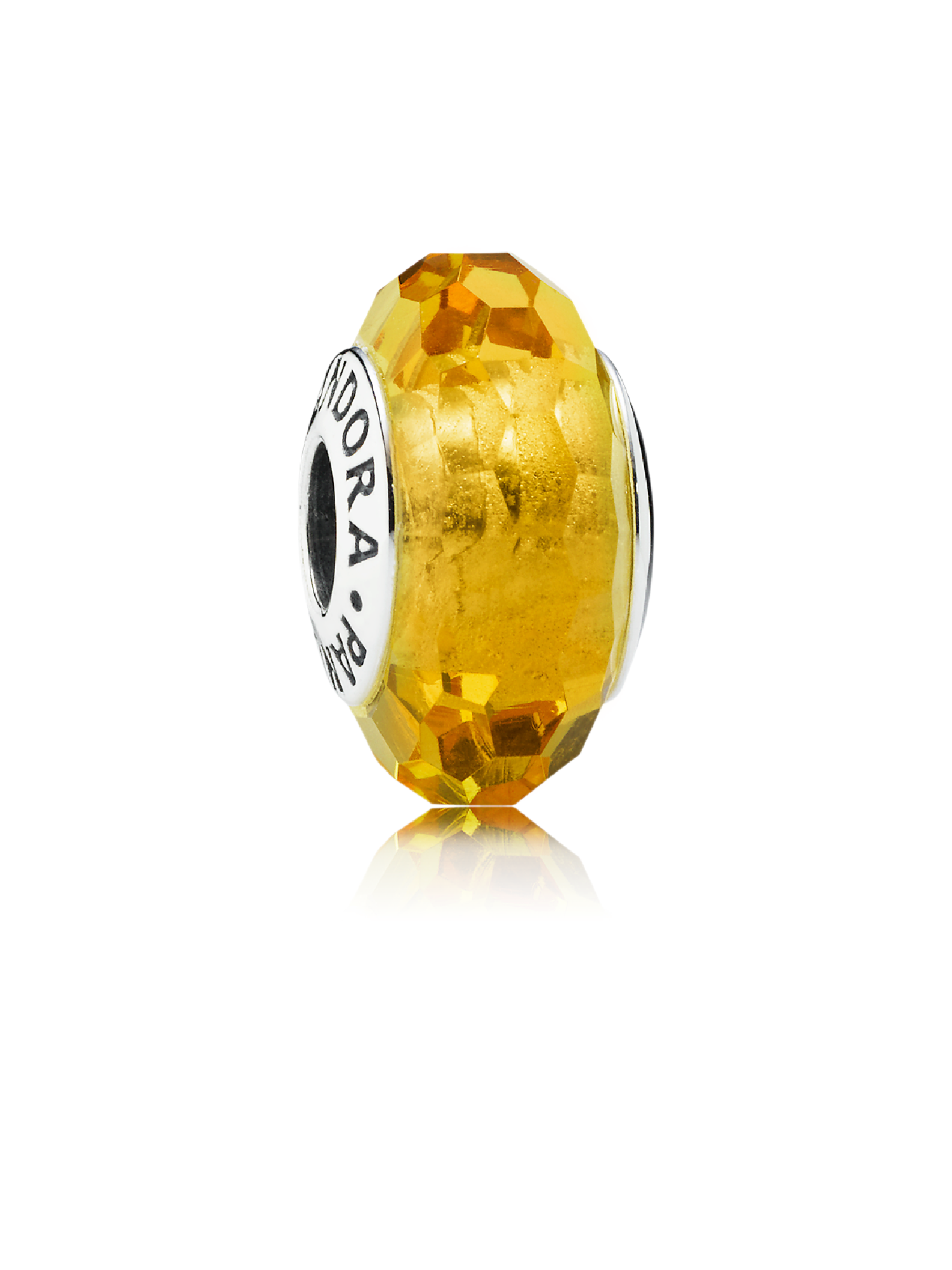 Abstract faceted silver charm with golden coloured Murano glass
