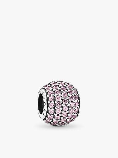 Abstract silver pave charm with pink cubic zirconia
