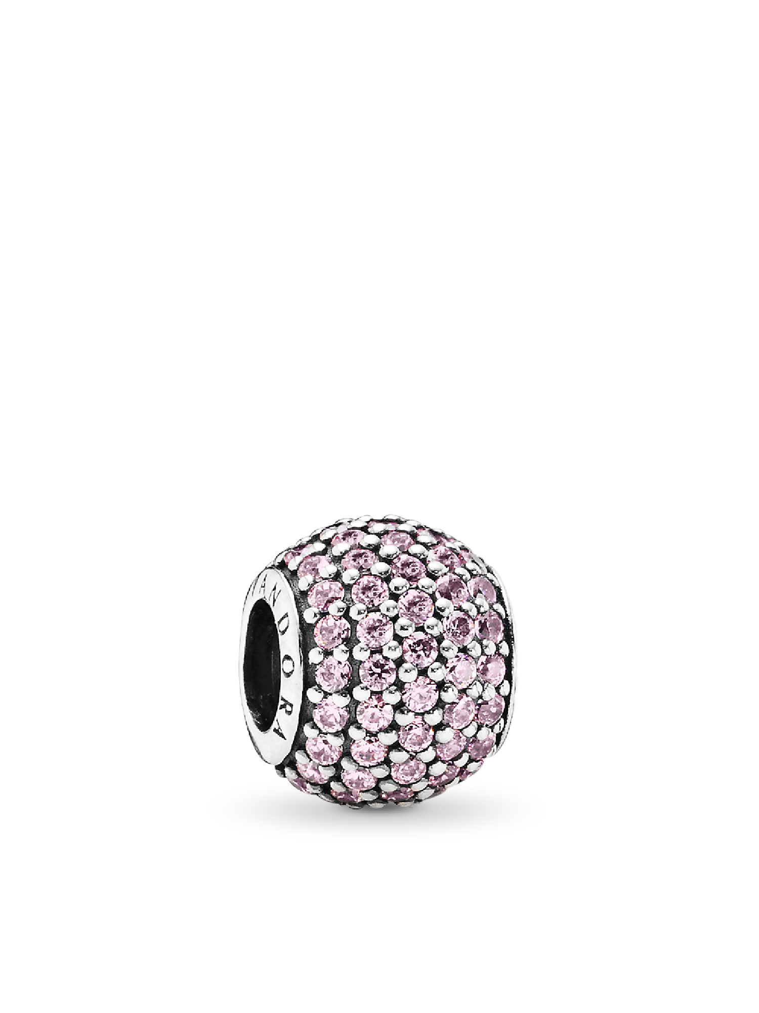 Abstract silver pave charm with pink cubic zirconia