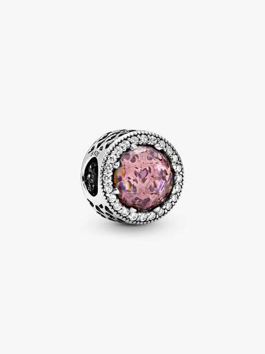 Abstract silver charm with blush pink crystal and clear cubic zirconia