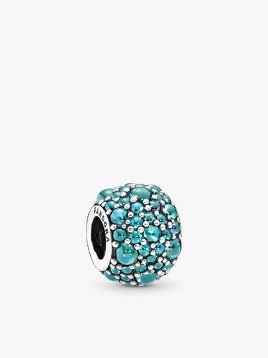 Silver charm with teal cubic zirconia