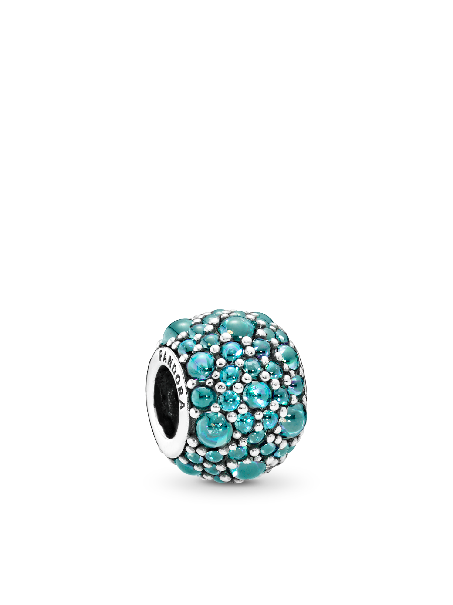 Silver charm with teal cubic zirconia