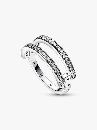 Anel de Doble Bandaa com Logotipo Y Pavê de Pandora Signature